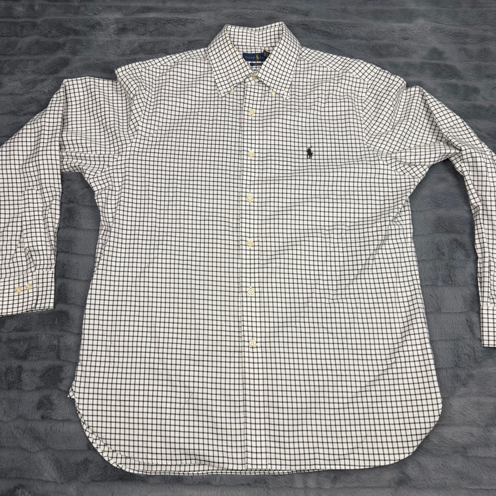 Ralph Lauren Mens Easy Care Tattersall Check Button Down Shirt 16.5 34/35 Black